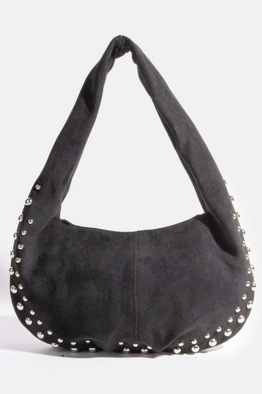 Metallic Studded Faux Suede Handbag