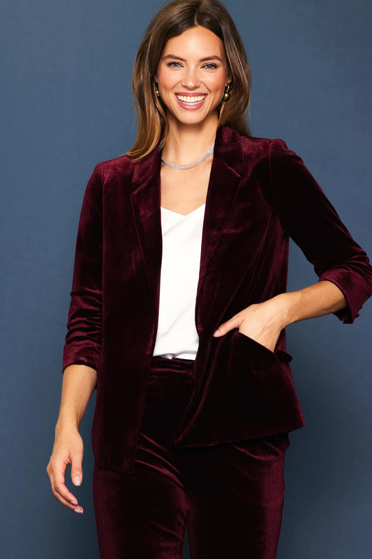 The Perfect Velvet Blazer with Ruched Sleeves