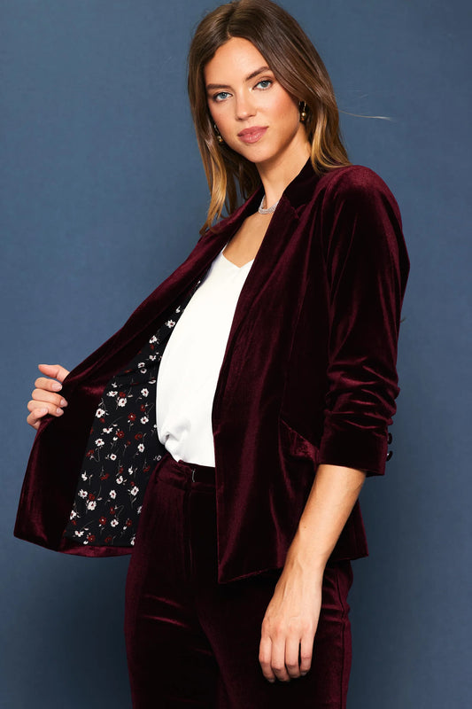 The Perfect Velvet Blazer with Ruched Sleeves