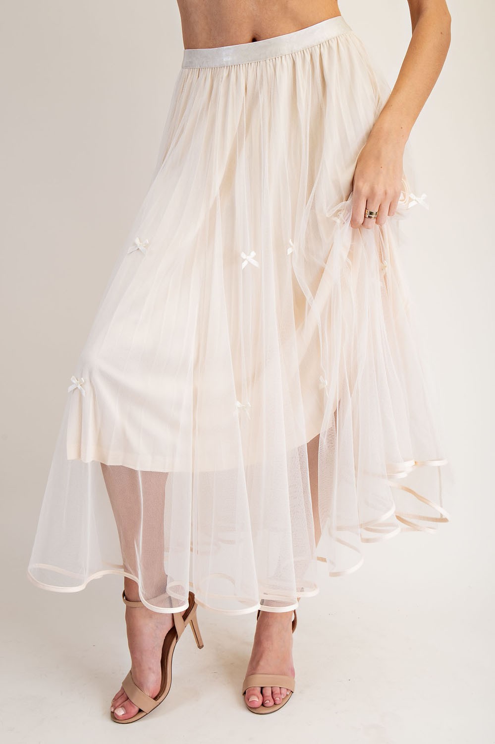 Dreamy Bow Detail Double Layered Mesh Skirt