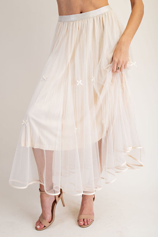 Dreamy Bow Detail Double Layered Mesh Skirt