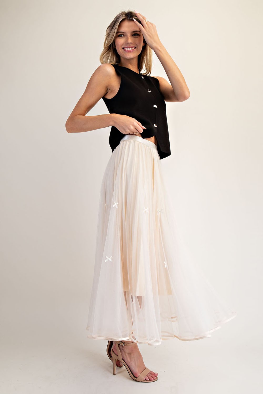 Dreamy Bow Detail Double Layered Mesh Skirt