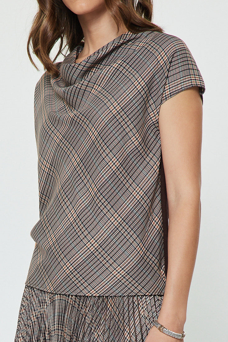 Fran Plaid Cowl Neck Top