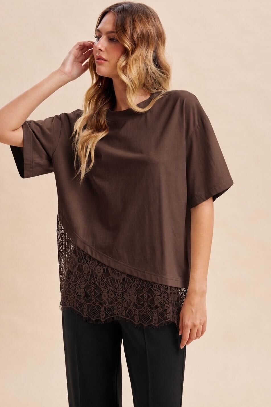 Vivienne Lace Asymmetrical Hem Tee