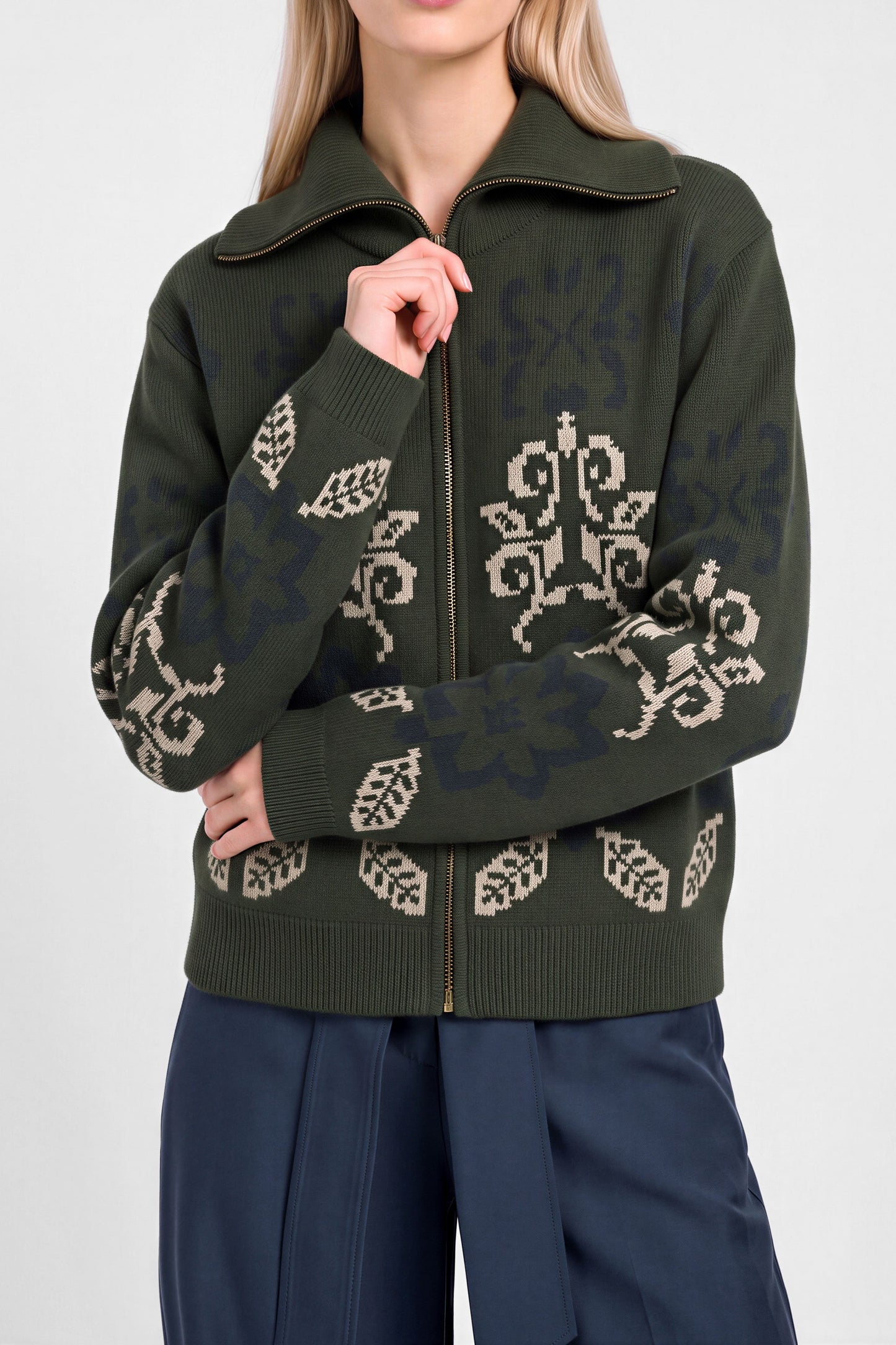 Nordic Jacquard Zip-up Sweater Jacket