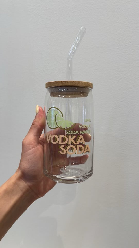 Cocktail Glass Can with Bamboo Lid and Straw