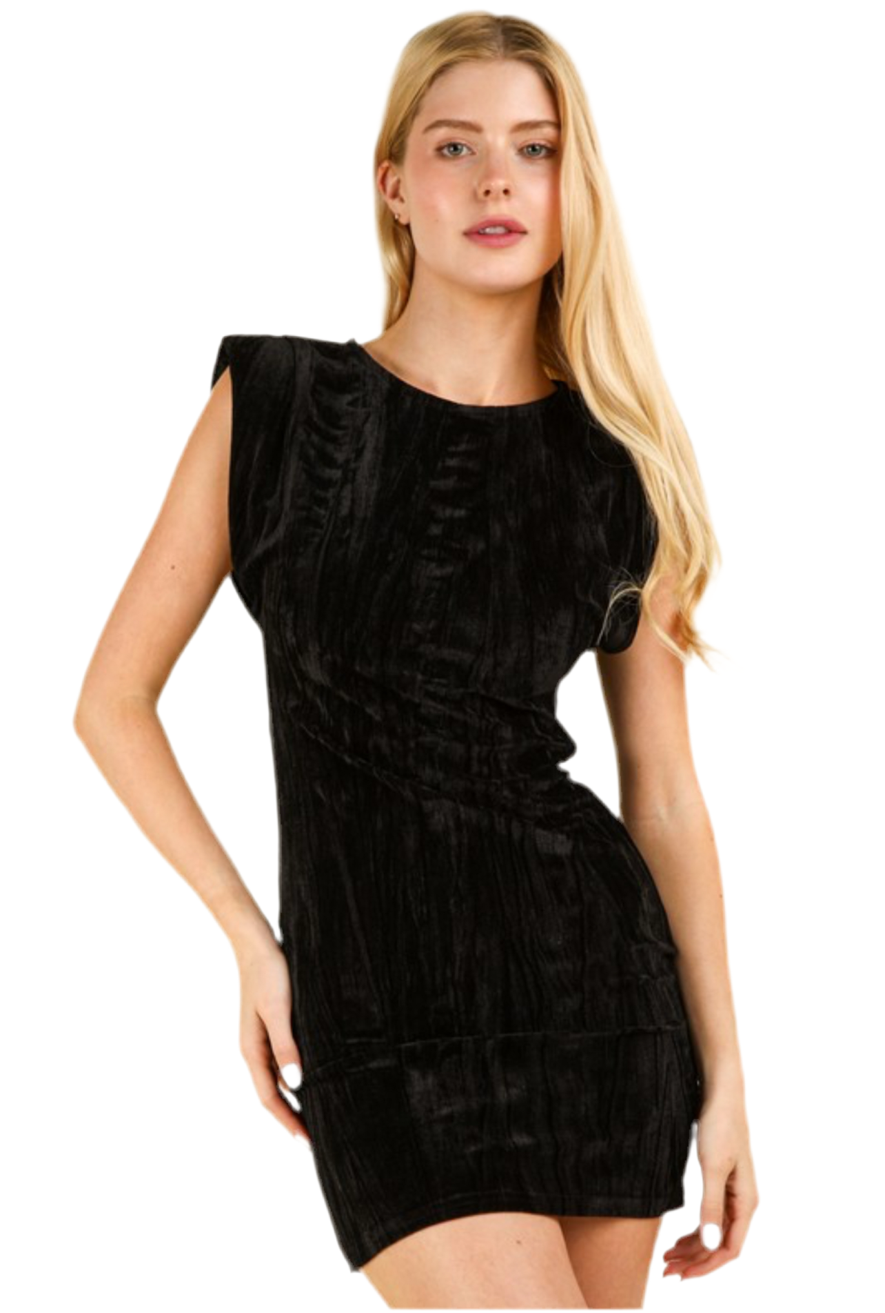 Aubrey Velvet Fitted Mini Holiday Dress With Shoulder Pad