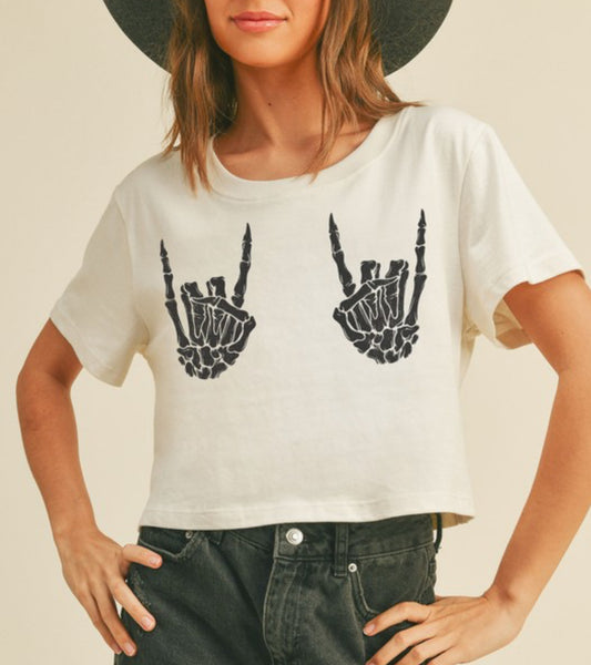 Rock Spirit Skull Cropped Short Sleeve Graphic Tee