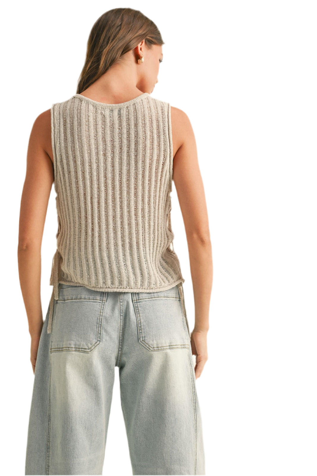 Lynn Light Weight Sleeveless Knitted Top With Tie Side