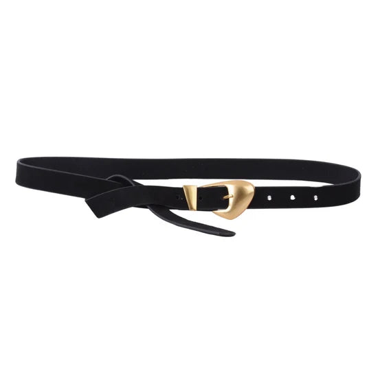 Skinny Suede Liquid Gold Buckle Belt