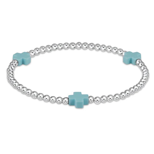 signature cross sterling pattern 3mm bead bracelet- TURQUOISE by enewton