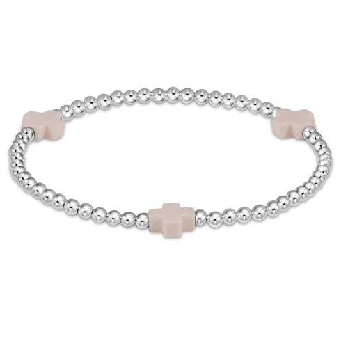 signature cross sterling pattern 3mm bead bracelet- OFF-WHITE by enewton