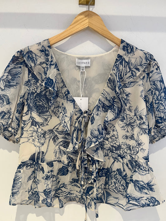 Lucy Paris Bee Ruffle Top Blue Floral