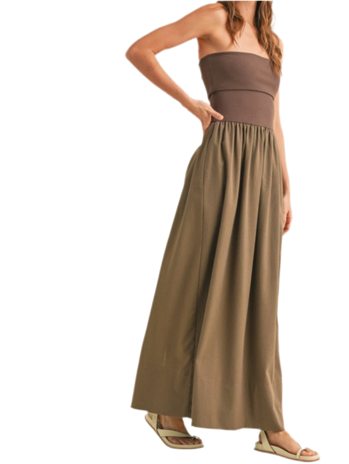 Coco Linen With Ribbed Knitted Top Combo Maxi Dress