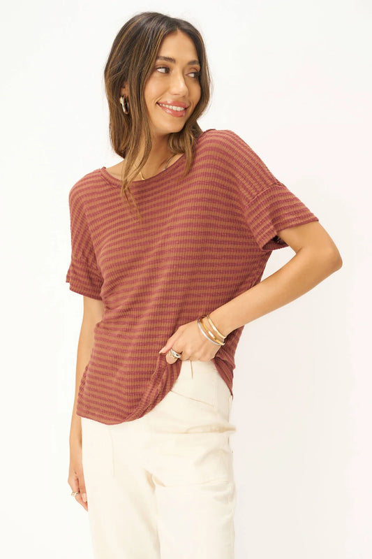 ISADORA BACK LACE UP STRIPE EASY FIT TEE