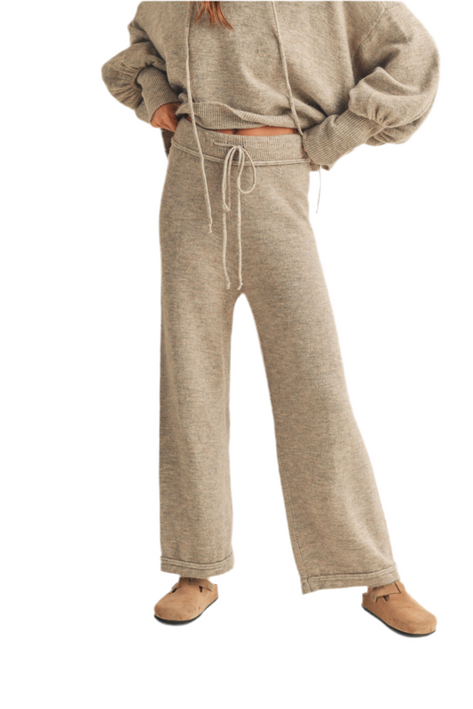 Two Tone Ribbed Waist Band Sweater Pants