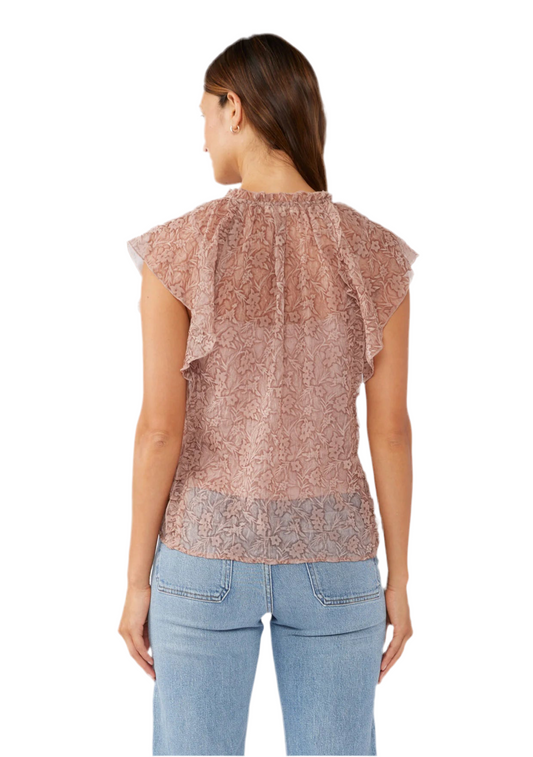 Romy Short Sleeve Ruffle Top With Spaghetti Neck Tie