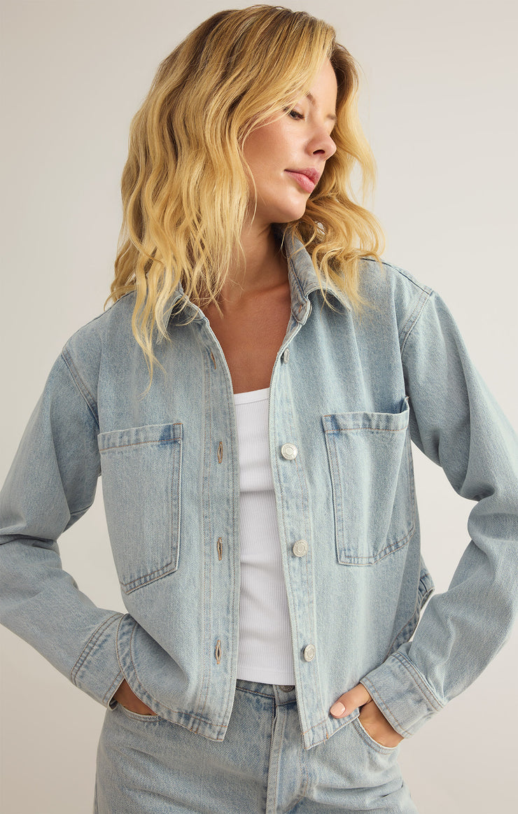 All Day Cropped Denim Jacket Faded Indigo