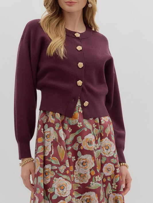 Lottie Long Sleeve Cardigan with Rose Buttons