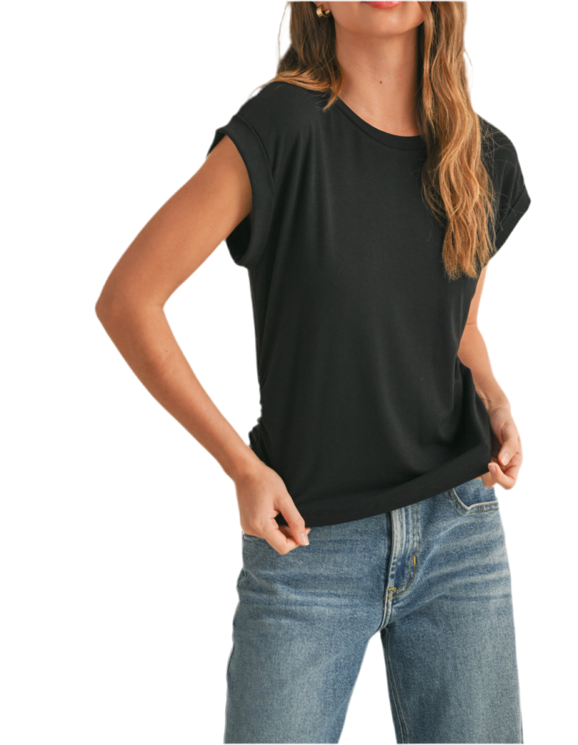 Terry Short Sleeve Top With Ruching  Detail