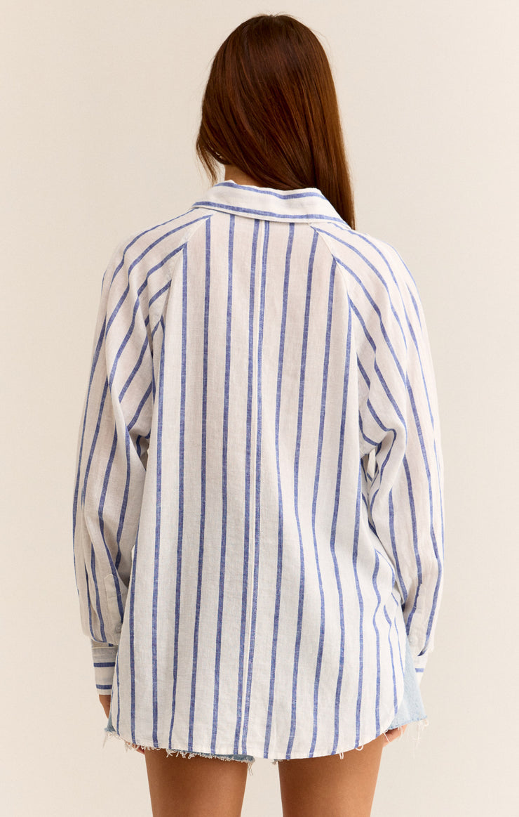 Perfect Linen Stripe Long Sleeve Top