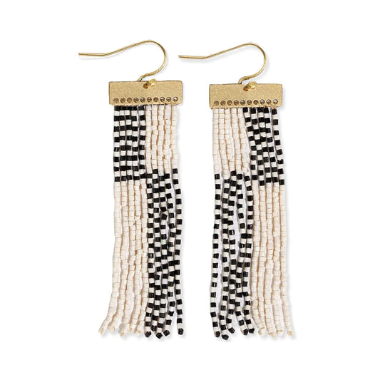 Lana Rectangle Hanger Colorblocks With Stripes Beaded Fringe Earrings