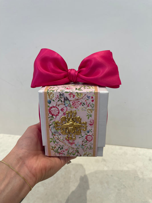 Candle in Pink Box Gold Bow Filigree Hotel Bel Air