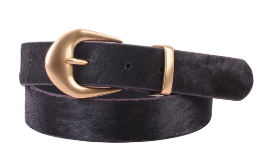 Calf Hair Belt with Thick Gold Buckle