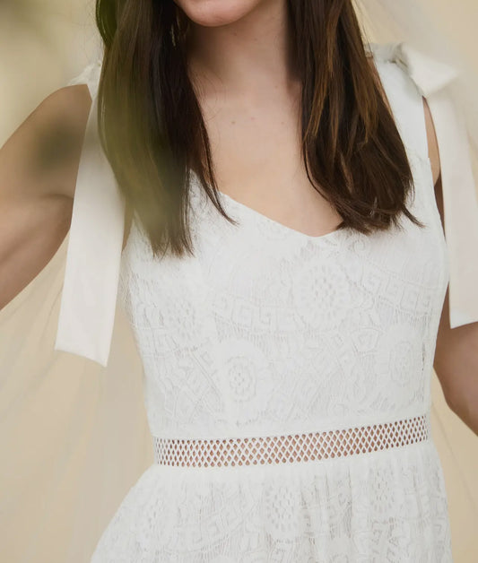 Stevie Lace Tie Strap Sheer Trim Sleeveless Midi Dress