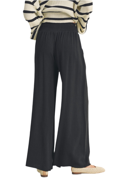 Tara Cotton Linen Smocked Waist Pant with Tassel