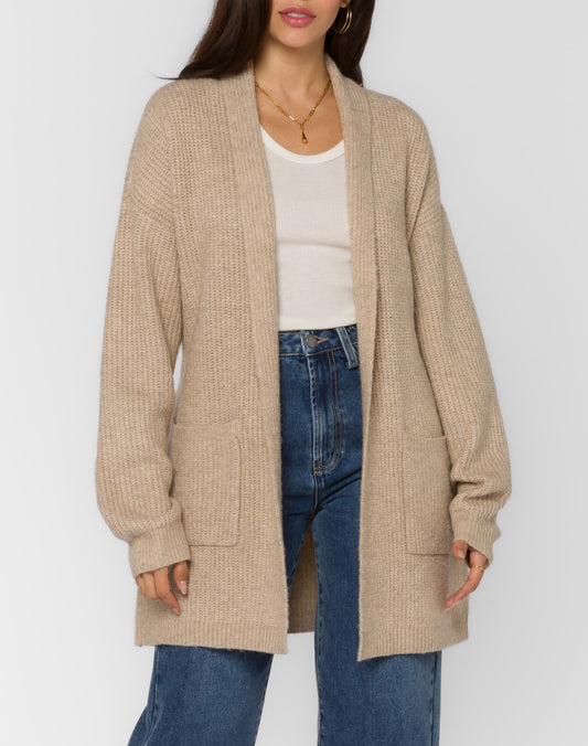 Landon soft long-sleeve, open knit cardigan.