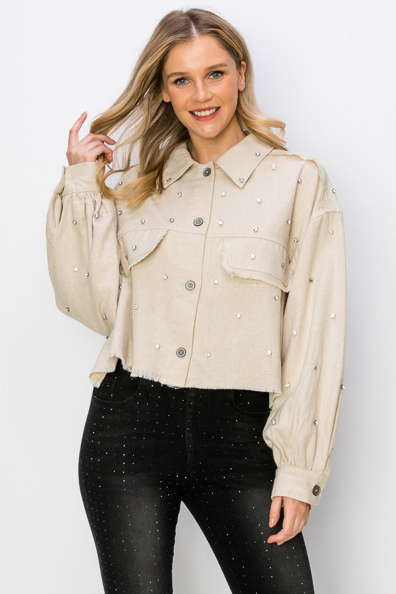 Rhinestone Studded Crop Jacket