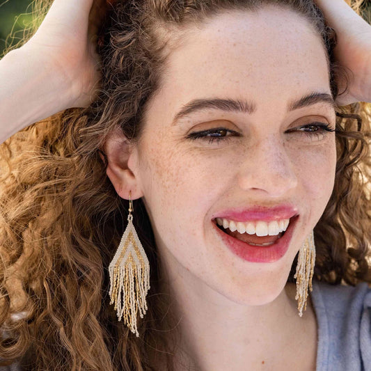 Haley Stacked Triangle Beaded Fringe Earrings