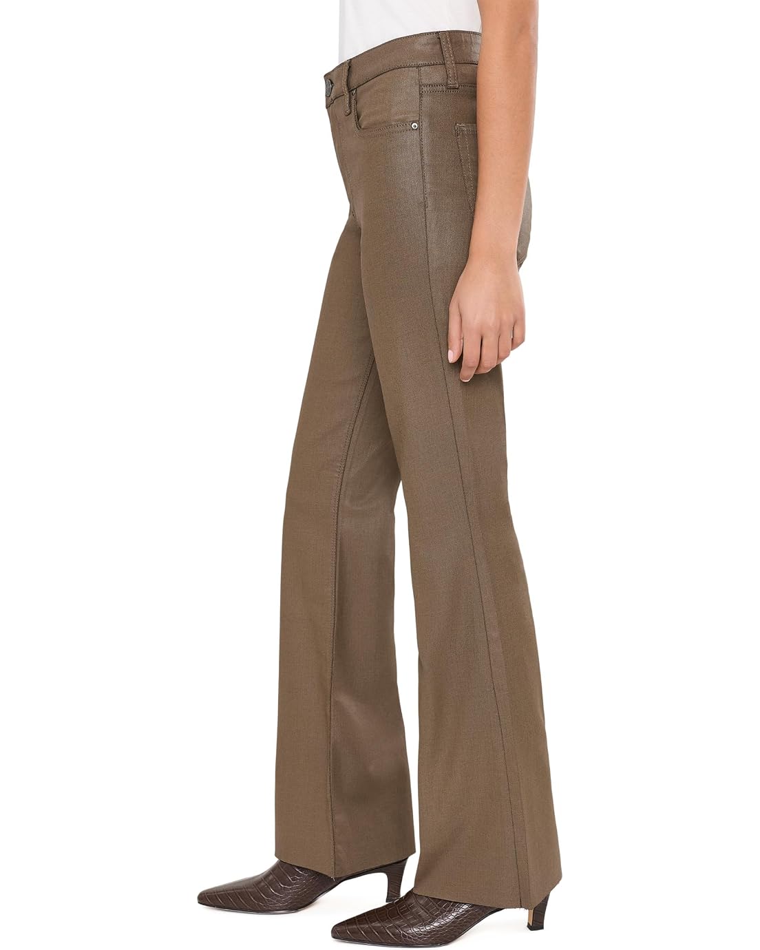Stella Coated High Rise Flare Raw Hem Pants