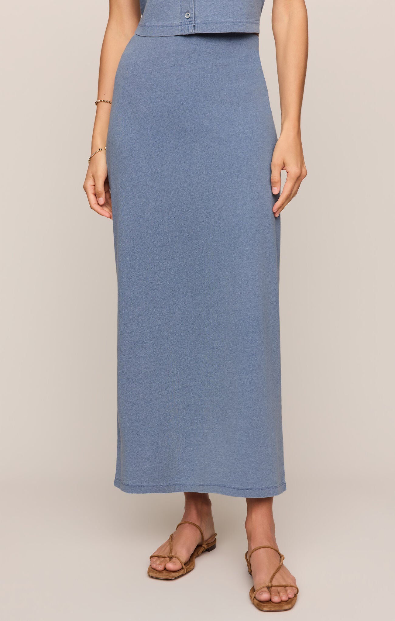 Z Supply | Gail Jersey Denim Midi Skirt-Santorini Indigo