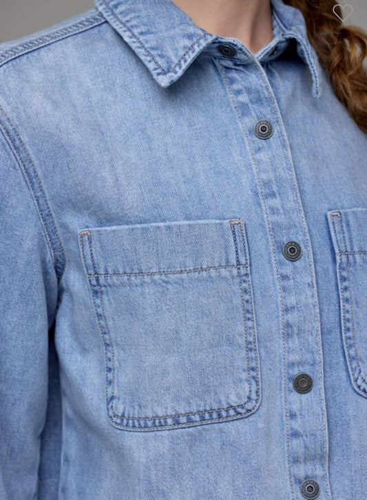 Sage Vintage Wash Cropped Denim Shirt