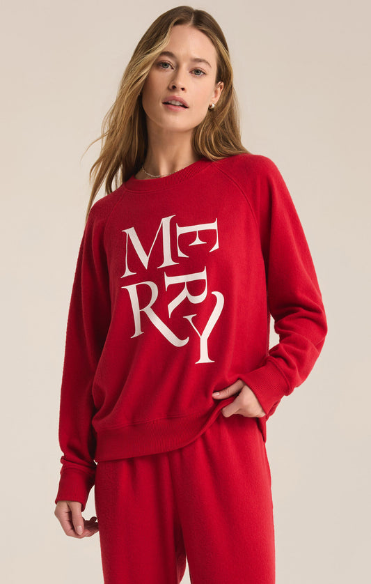 Cassie Red Merry Long Sleeve Top