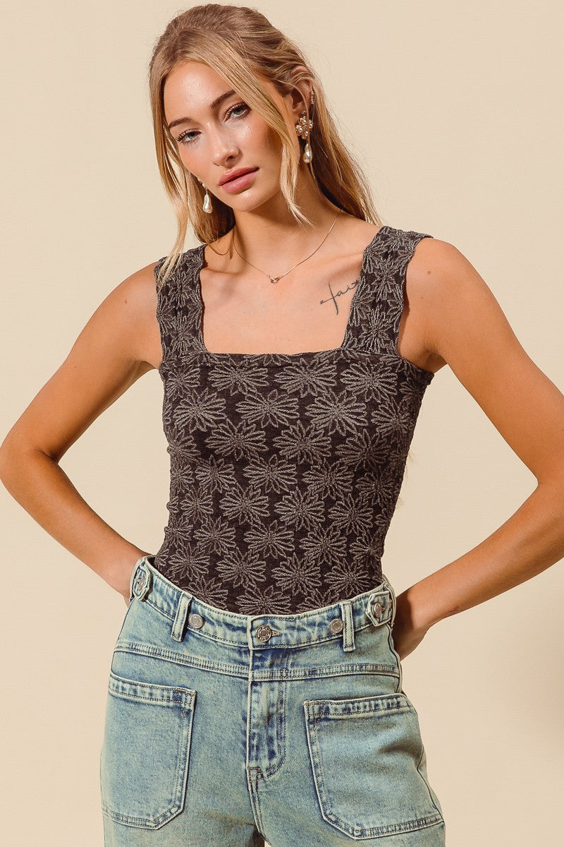 Laurel 2Tone Floral Jacquard Seamless Tank Top