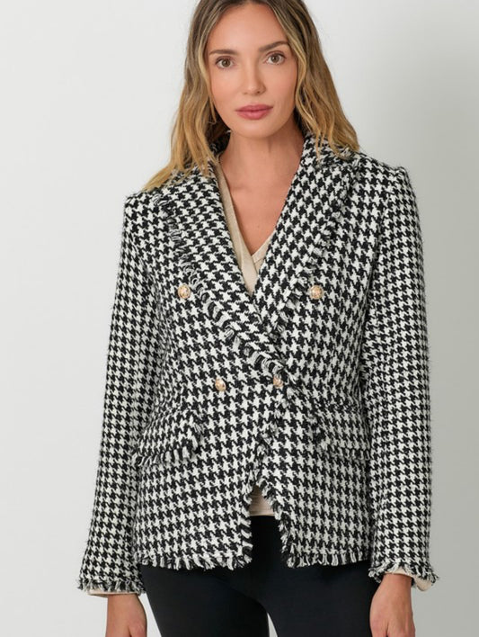 HOUNDSTOOTH FRAY  BLAZER WITH GOLD BUTTONS