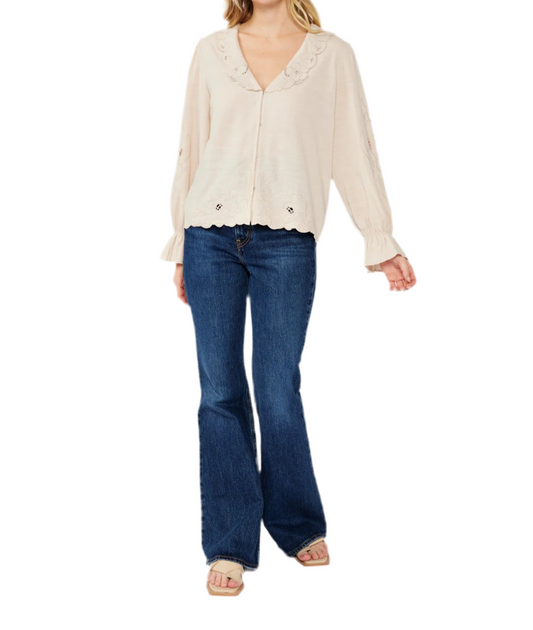 Lucy Long Sleeve  Embroidered Floral Cutout Top