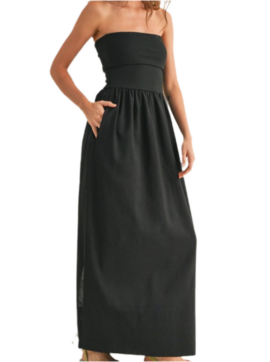 Coco Linen With Ribbed Knitted Top Combo Maxi Dress