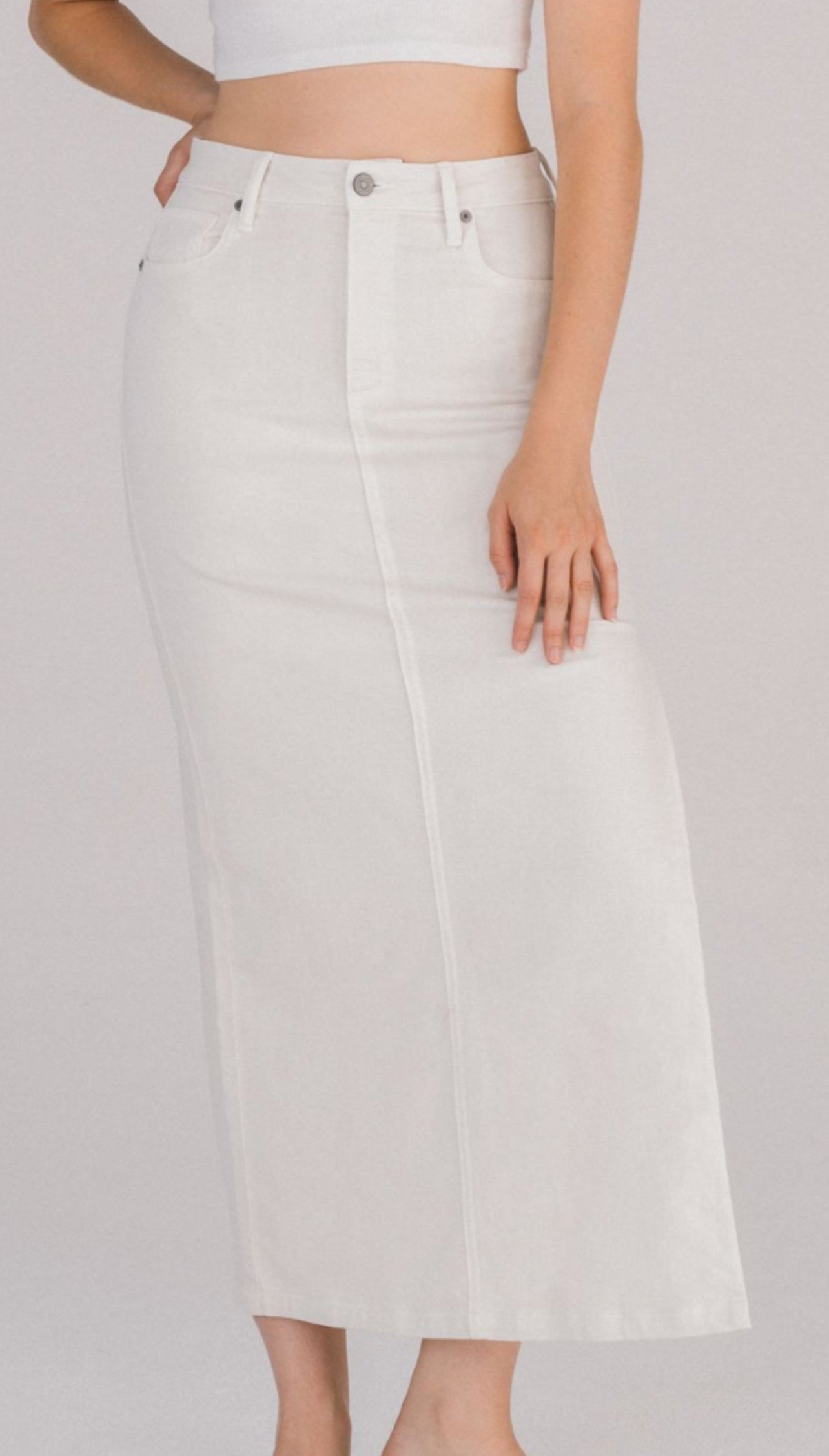 White Side Slit Midi Skirt By Hidden Denim