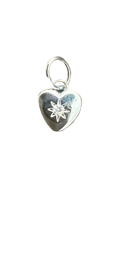 Heart With Gem Silver Charm