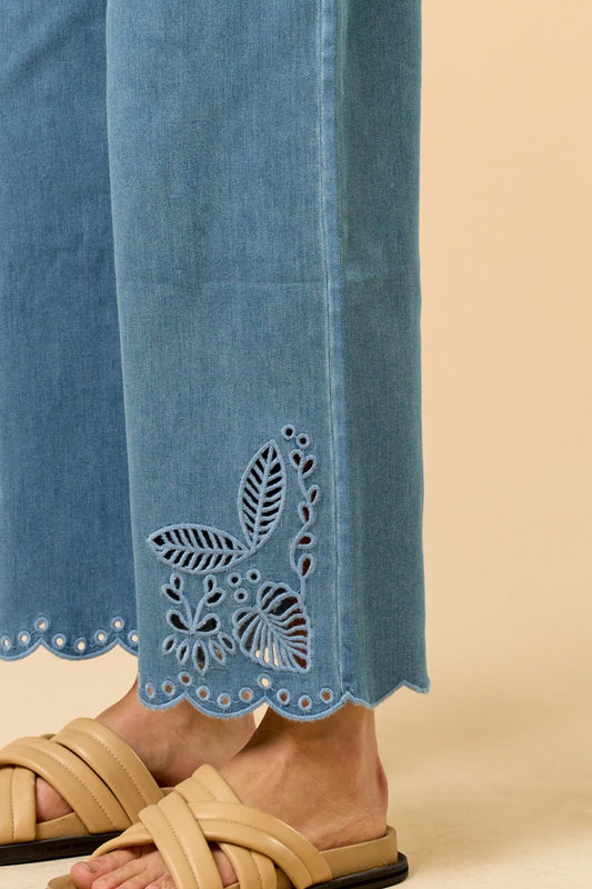 Teri Floral Embroidery Denim Jeans