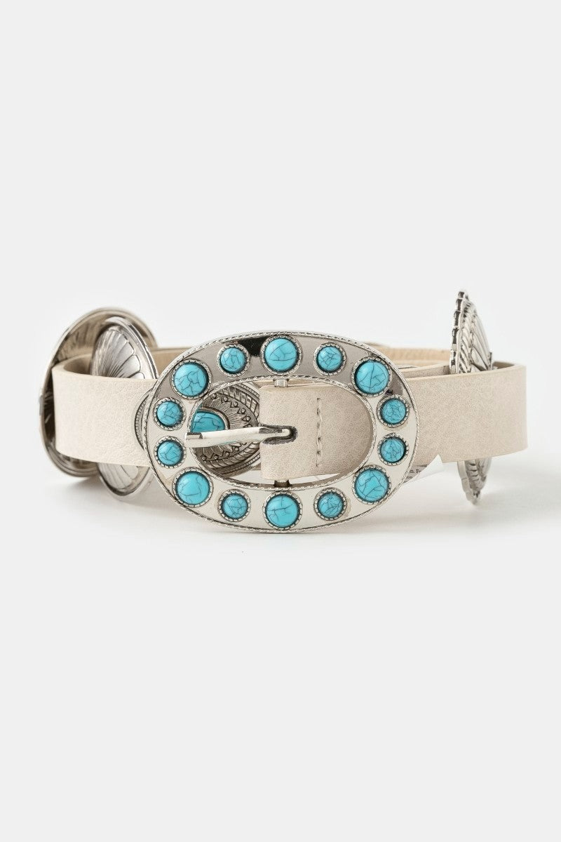 Western Round Turquoise Buckle Concho Belt