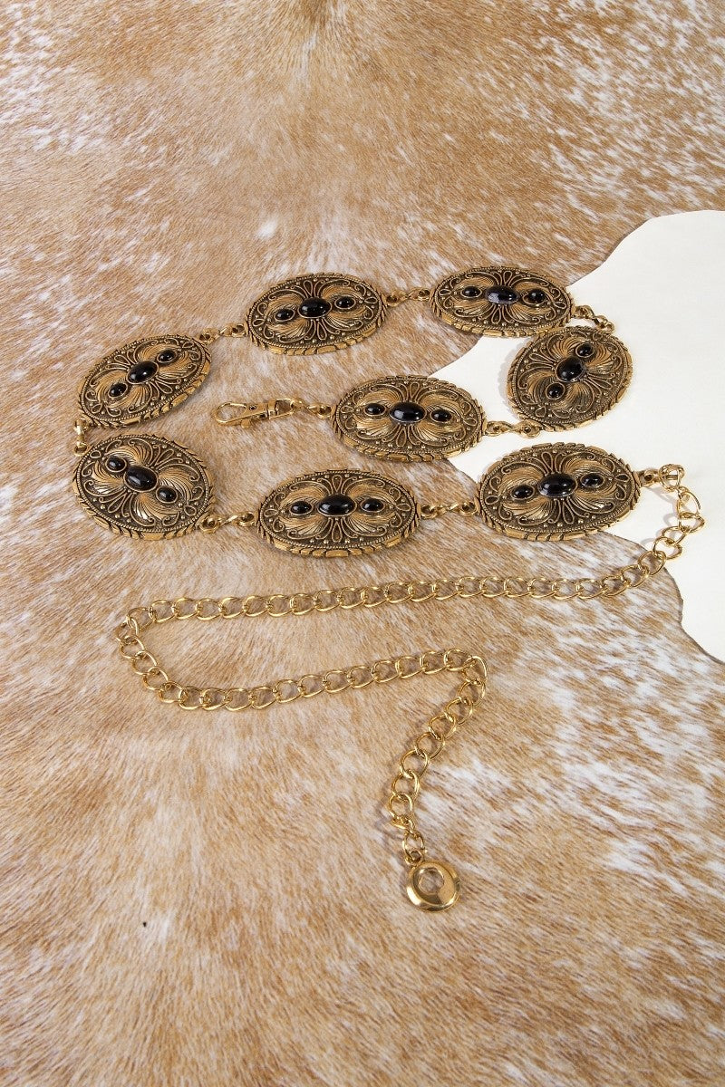 Black Stones Western Concho Chain Belt