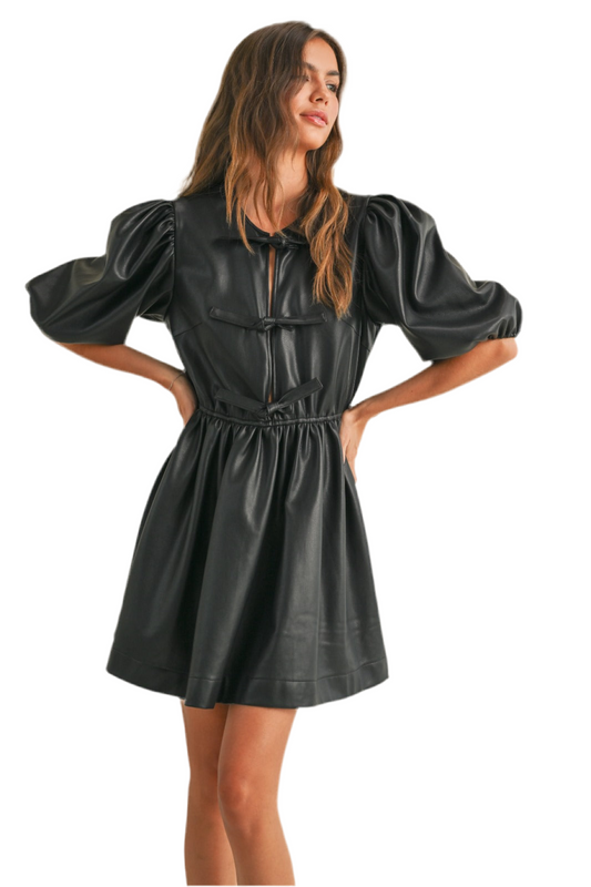 Pleather Tied In Front Mini Dress