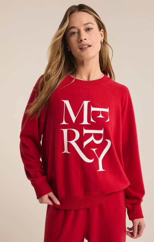 Cassie Red Merry Long Sleeve Top