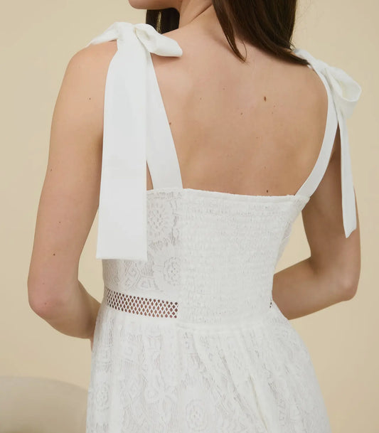 Stevie Lace Tie Strap Sheer Trim Sleeveless Midi Dress