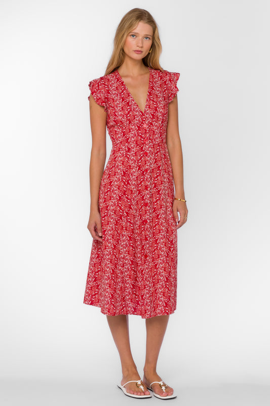Jem Classic Red Floral Midi Dress